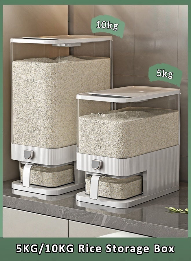 Mishilei Rice Dispenser Rice Storage Box Food Storage Container Grain Storage Compartment Sealed Moisture Proof with Measuring Cup for Home Kitchen Grain, Flour Storage (5KG/10KG) - Image 1